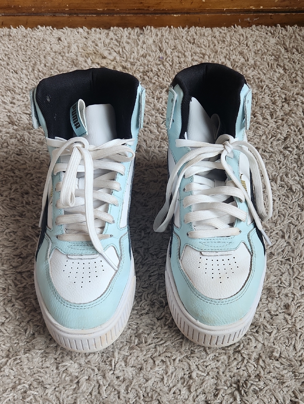 Women's Blue Black And White Puma Hightop Platform Sneakers